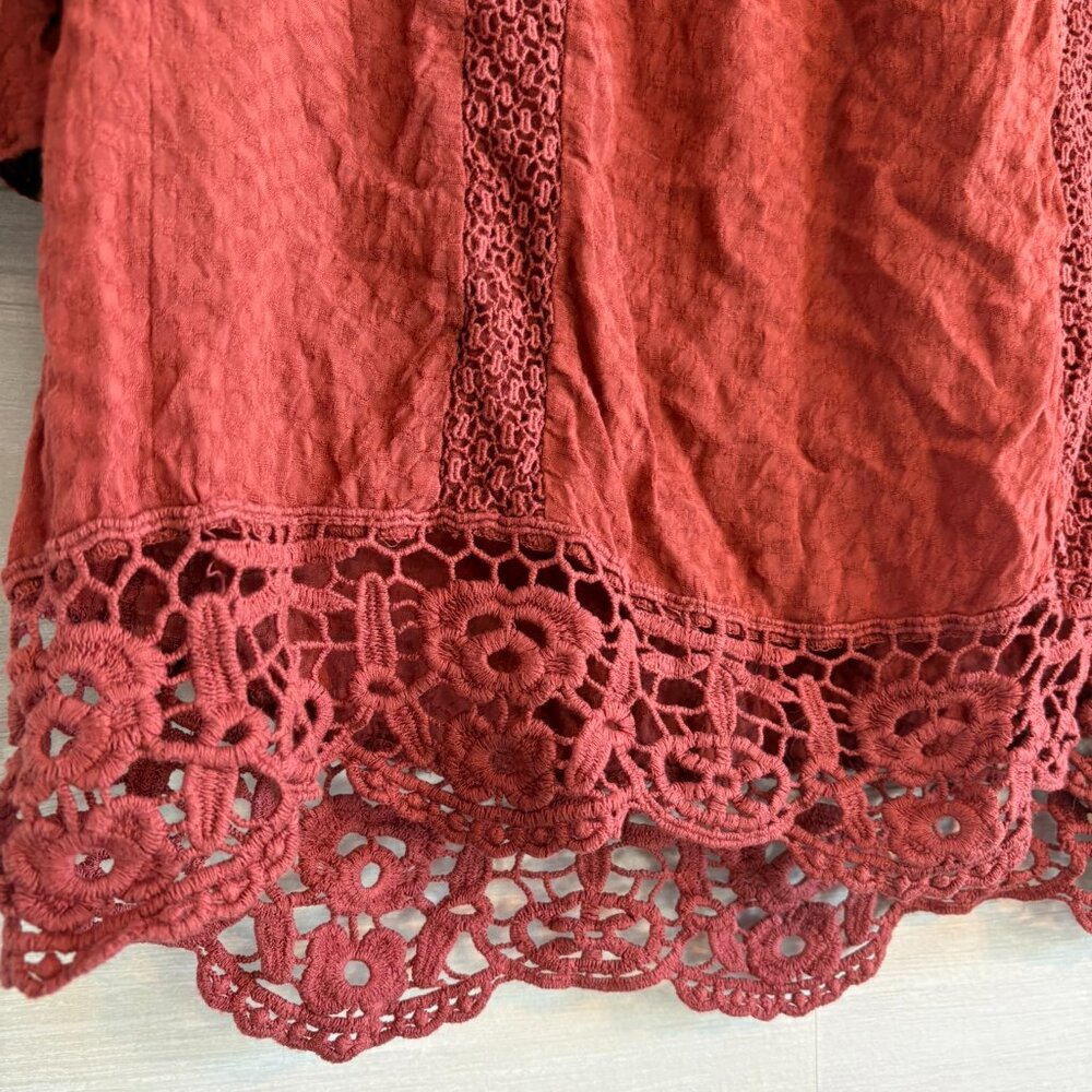 Knox Rose Lace Bell Sleeve Tunic Top Size S terracota - Picture 2 of 4